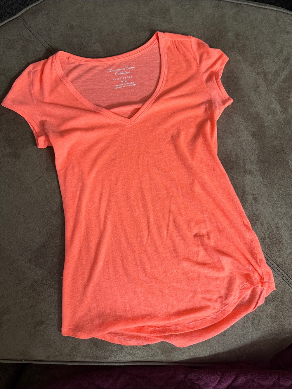 American Eagle Outfitters Neon Orange V-Neck Short Sleeve Tee